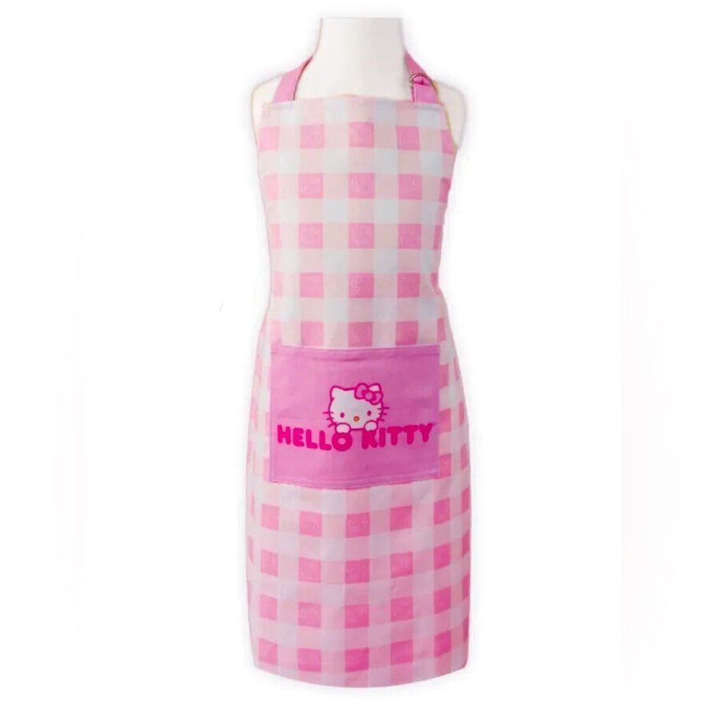 Hello Kitty by Sanrio apron, pink and white gingham, youth size